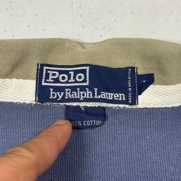 Polo Ralph Lauren Mens Large Blue Long Sleeve Rugby Shirt Vintage Pink Pony Logo - Picture 7 of 12